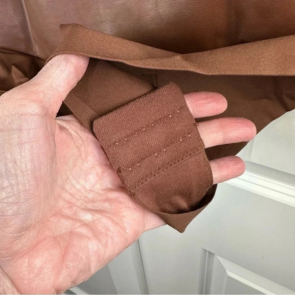 NEW Pinsy Shapewear Brown Faux Leather Bodysuit XL NWT Minimalist Neutral - Picture 9 of 9